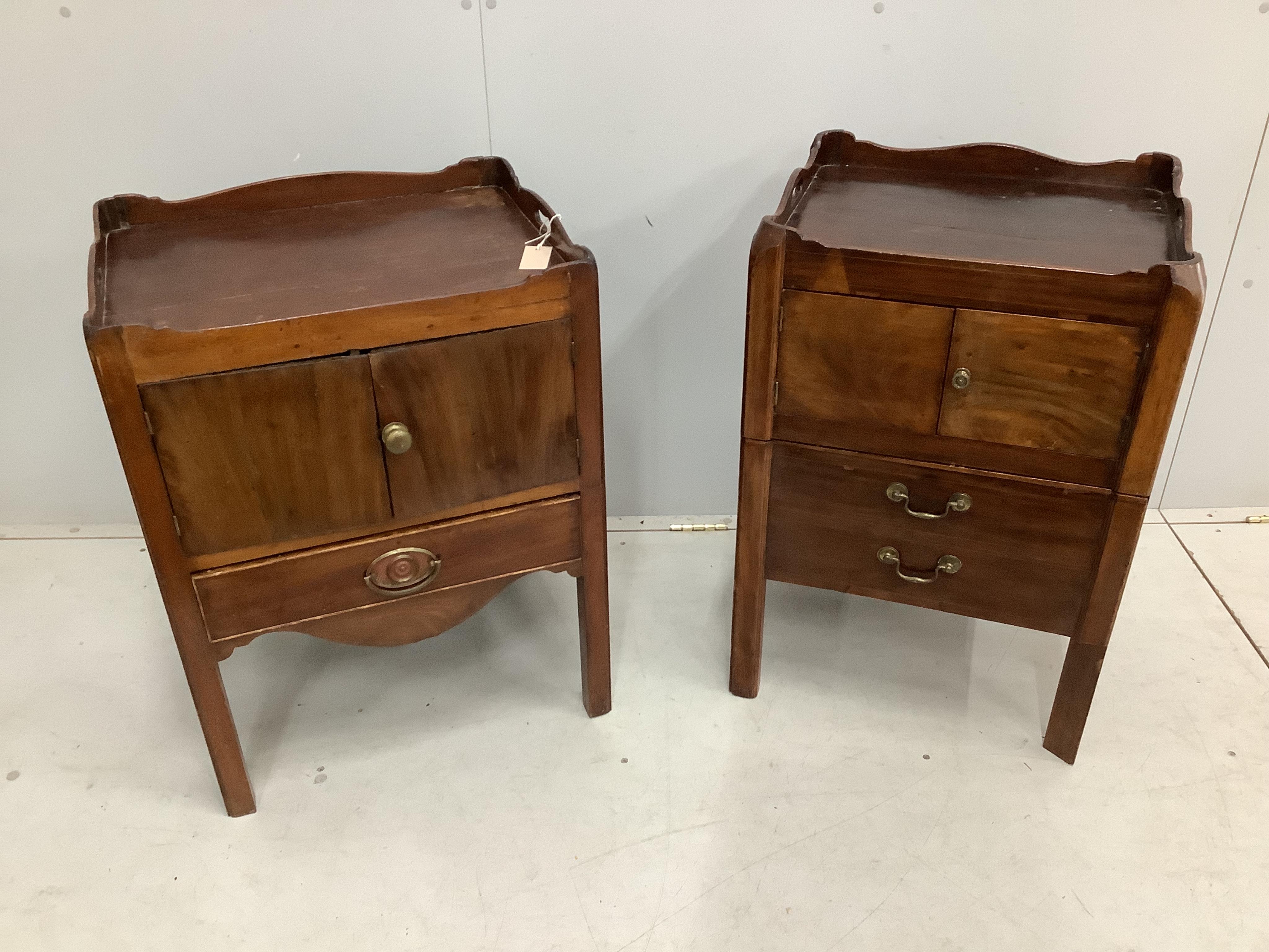 Two George III mahogany tray top bedside cabinets, width 49cm, depth 43cm, height 75cm